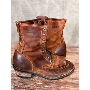 Vintage Durango Brown Leather Lace Up Work Boots Fringe Toe Mens 7 EE